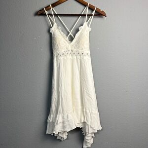 Trend Shop Fairy Feminine White Lace Mini Dress Sleeveless Criss Cross Coastal M